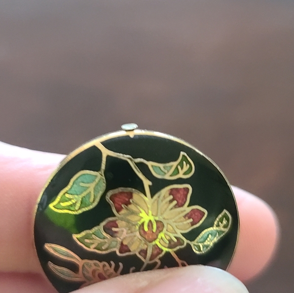 Floral Enamel Pendant, Cloisonne With Butterfly On Black - Picture 6 of 7